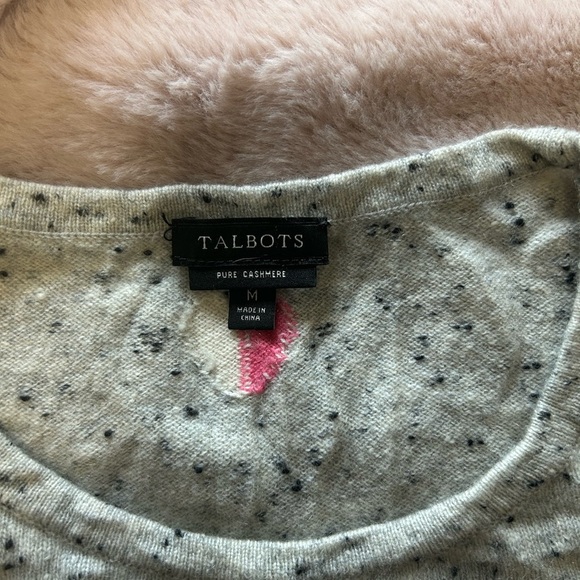 Talbots Gray Cashmere Sweater with Pink Accents - Picture 2 of 9